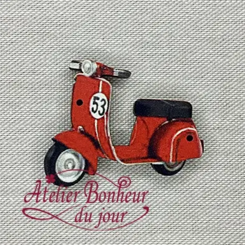 フランス製 木製ボタン　赤いスクーター